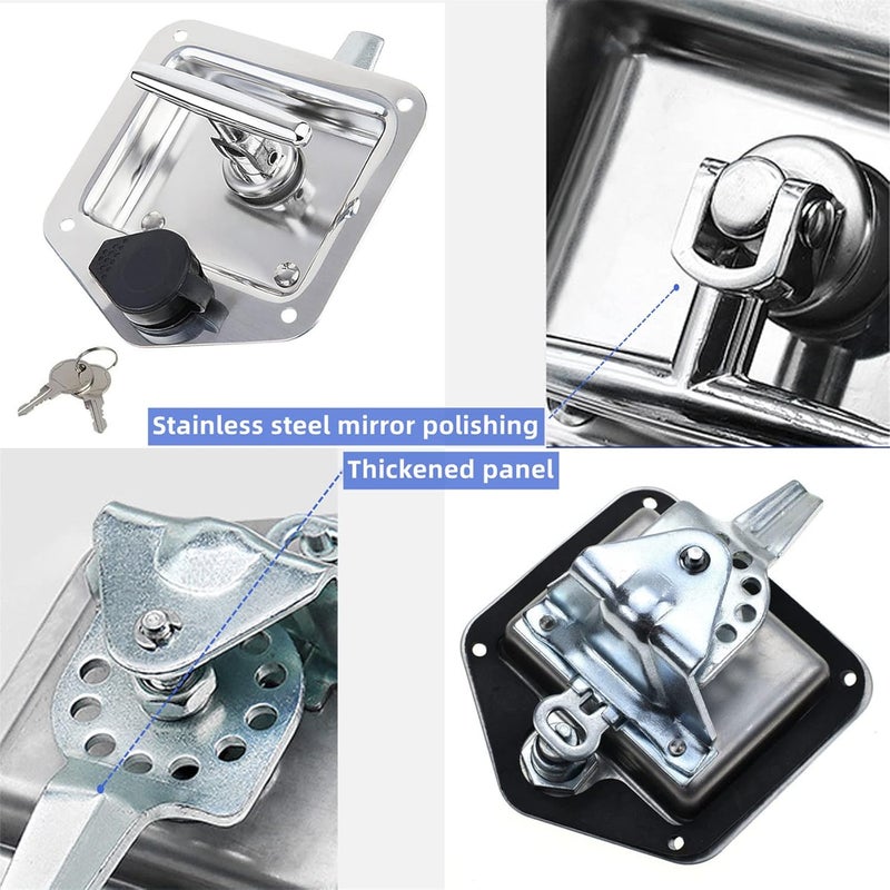 Ycsmyyds 6 Pcs Stainless Steel Car Trailer Door Latch Rv Door Tool Box Lock with Gasket T-Handle Latch with Keys 304 Stainless Steel Highly Polished - Image 2